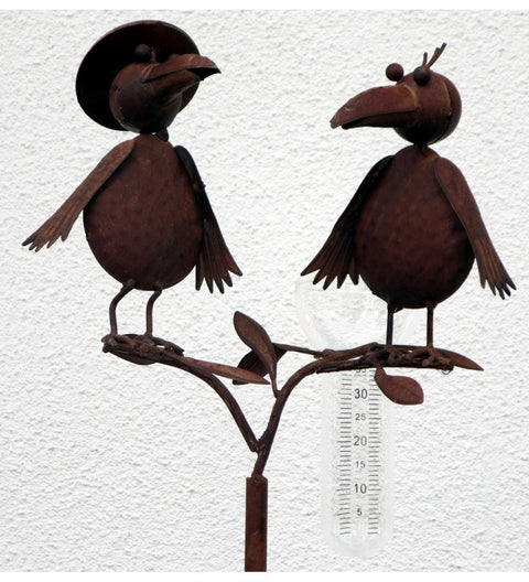 Regenmesser Vogelduo aus Metall, braun ca. 125 cm
