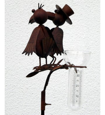 Regenmesser Vogelduo aus Metall, braun ca. 125 cm