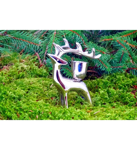 Rentier silberfarben mit Kerzenhalter ca. 10cm hoch