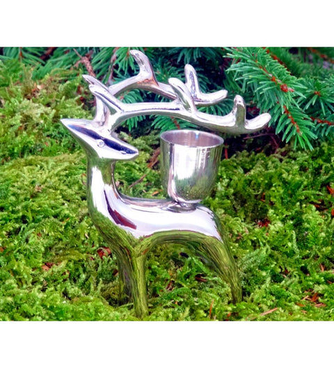 Rentier silberfarben mit Kerzenhalter ca. 10cm hoch