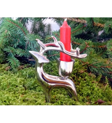 Rentier silberfarben mit Kerzenhalter ca. 10cm hoch