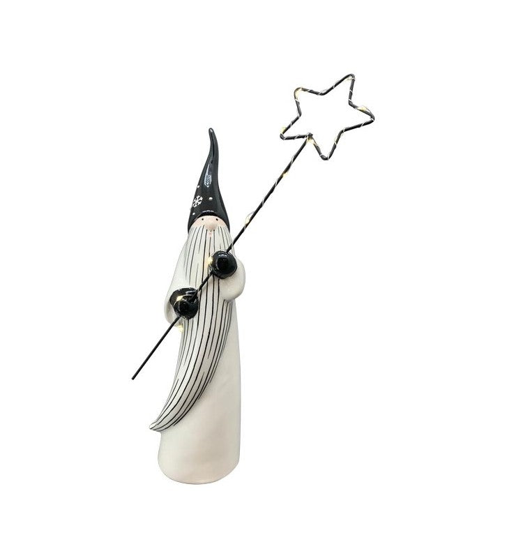 XMAS Wichtel Santa aus Keramik mit LED Stern ca.9,6x17x31,5 cm