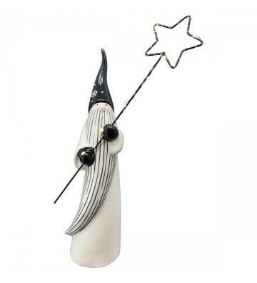 XMAS Wichtel Santa aus Keramik mit LED Stern ca.9,6x17x31,5 cm