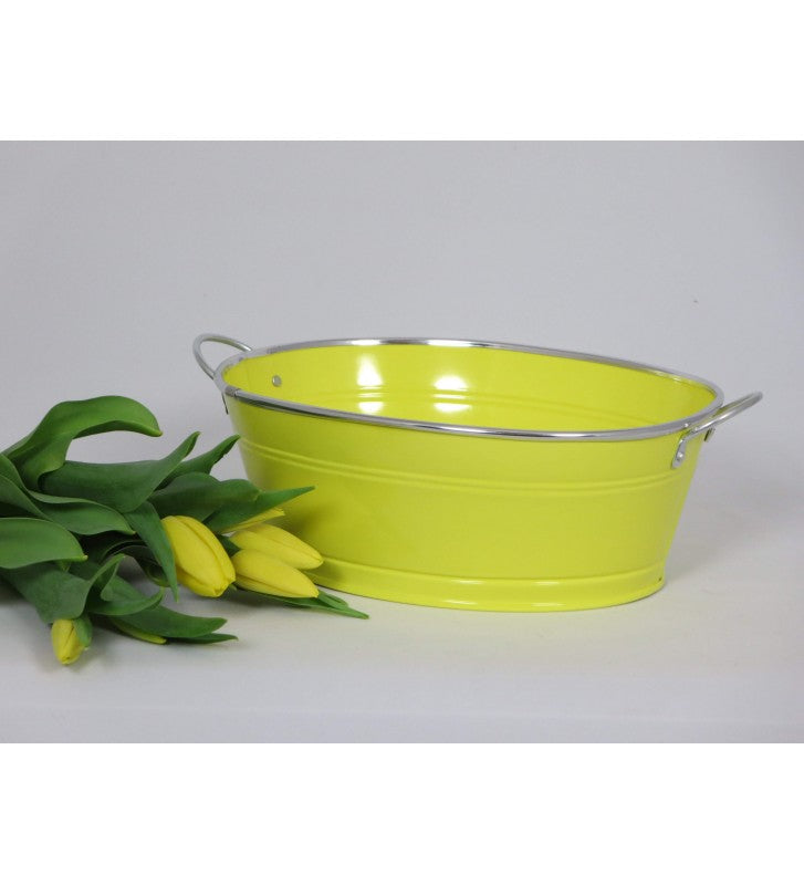 Pflanzschale oval Gelb 24,5 cm – Metall Blumentopf für Garten & Balkon