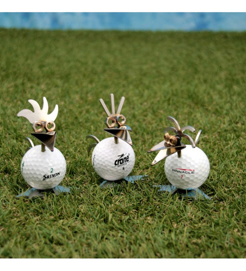 Set: 3 x Birdie mit Golfball weiß ca. 8,5cm hoch