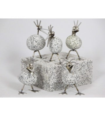 Set: 5 Steinvogel Küken stehend je ca. 13cm hoch aus Granit und Edelstahl