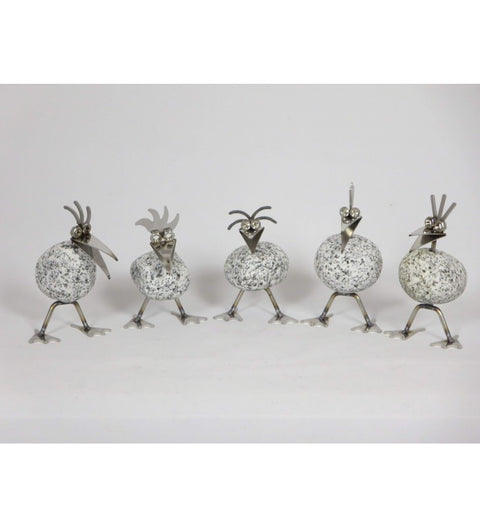 Set: 5 Steinvogel Küken stehend je ca. 13cm hoch aus Granit und Edelstahl