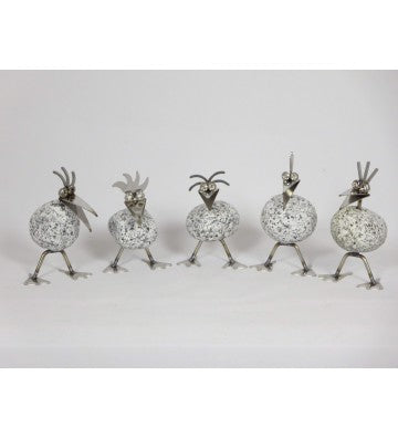 Set: 5 Steinvogel Küken stehend je ca. 13cm hoch aus Granit und Edelstahl