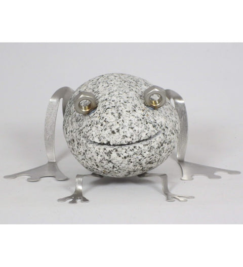 Steintier Frosch ca.8 cm hoch aus Granit und Edelstahl