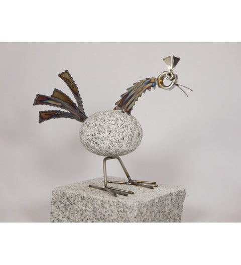 Steintier Hahn ca.23cm hoch aus Granit und Edelstahl