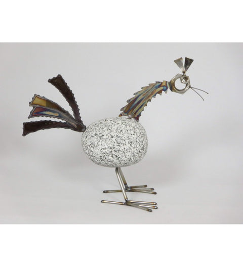 Steintier Hahn ca.23cm hoch aus Granit und Edelstahl