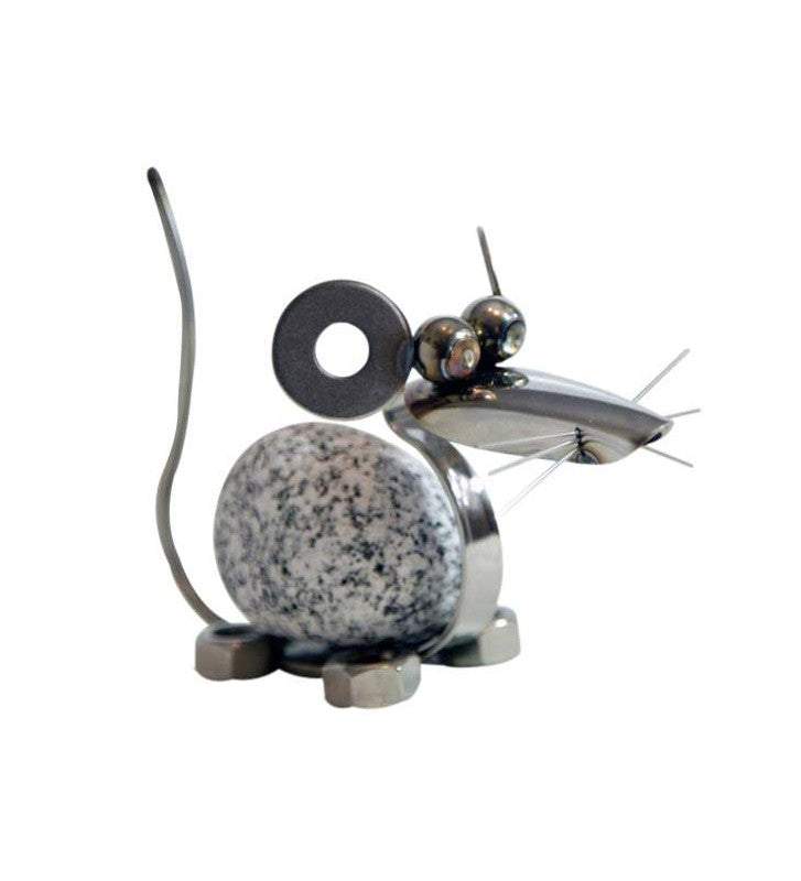 Deko Maus Granit und Edelstahl Steinmaus, wetterfest, Geschenkidee