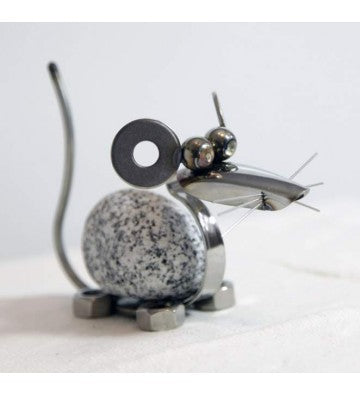 Steintier Maus ca. 11cm hoch aus Granit und Edelstahl