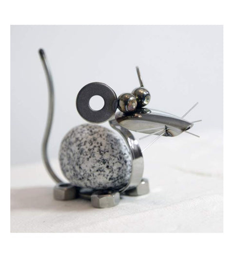 Steintier Maus ca. 11cm hoch aus Granit und Edelstahl