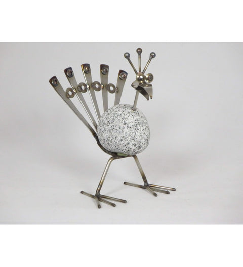 Steintier Pfau ca. 20cm hoch aus Granit und Edelstahl