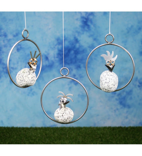 Steinvogel im "Ring" ca. ⌀ 12cm zum Hängen aus Granit und Edelstahl Original Gebrüder Lomprich