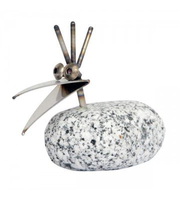 Steinvogel Küken ca. 10 cm aus Granit und Edelstahl  Naturstein Deko