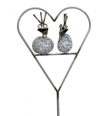 Gartenstecker Steinvogel Pärchen Herz Granit und Edelstahl  90 cm