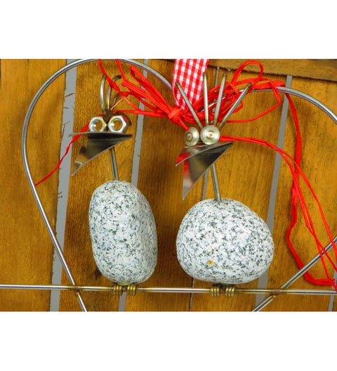 Steinvogel Pärchen SV Herz ca. 24cm zum Hängen aus Granit und Edelstahl Original Gebrüder Lomprich