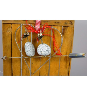 Steinvogel Pärchen SV Herz ca. 24cm zum Hängen aus Granit und Edelstahl Original Gebrüder Lomprich