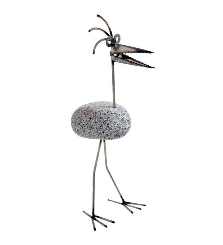 Steinvogel aus Granit und Edelstahl ca. 45 cm  Natursteindeko Gartenfigur