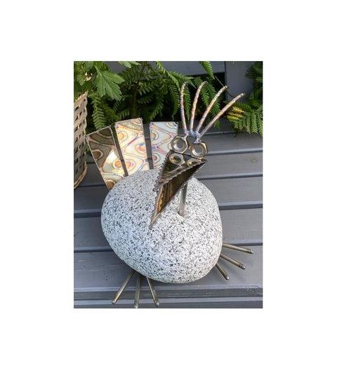 Steinvogel SV 107 ca. 22 cm aus Granit und Edelstahl