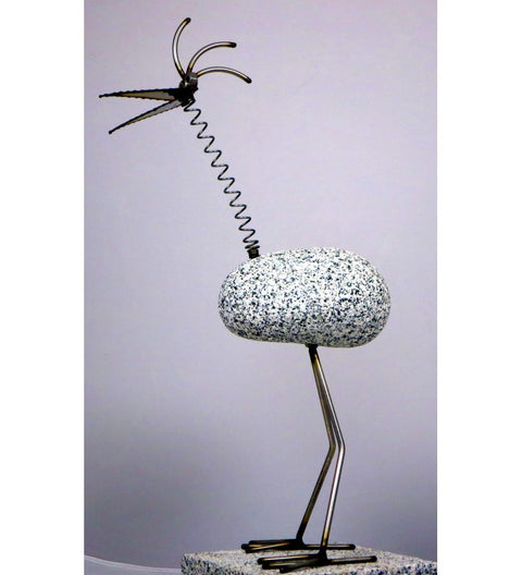 Steinvogel SV 180 ca. 51cm hoch aus Granit und Edelstahl Original Gebrüder Lomprich