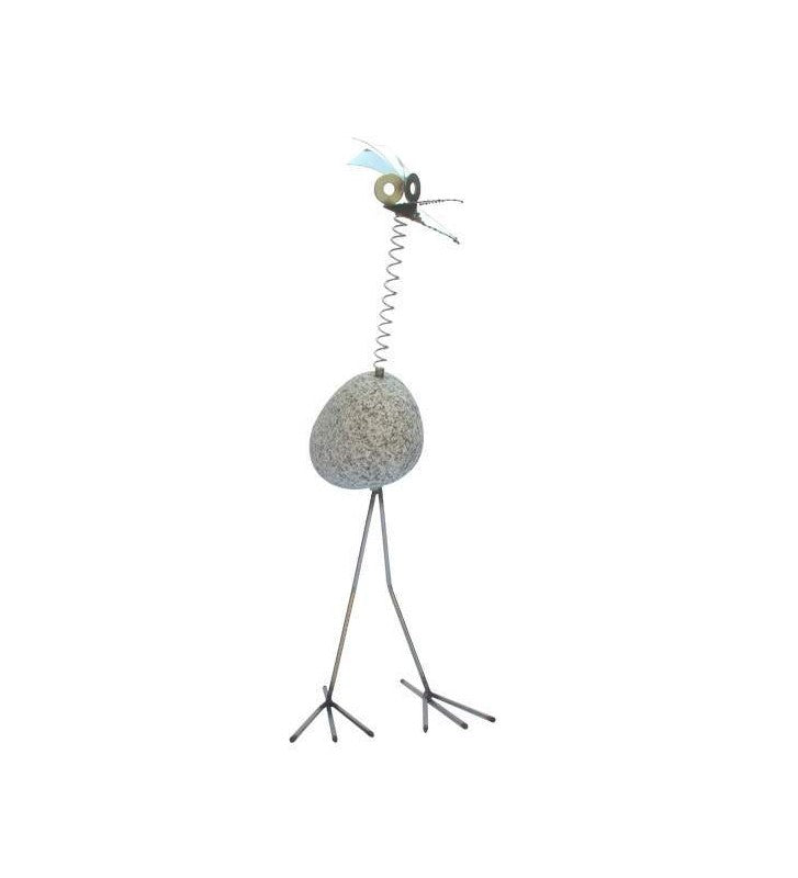 Steinvogel mit Wackelhals Granit und Edelstahl ca. 45 cm Naturstein Deko