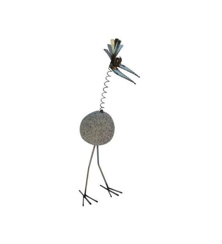 Steinvogel mit Wackelhals aus Granit und Edelstahl ca. 45 cm Natursteindeko