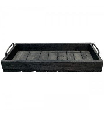 Tablett aus Holz mit Metallgriffen in schwarz ca. 45x20,5x8,5 cm