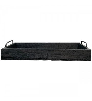 Tablett aus Holz mit Metallgriffen in schwarz ca. 45x20,5x8,5 cm