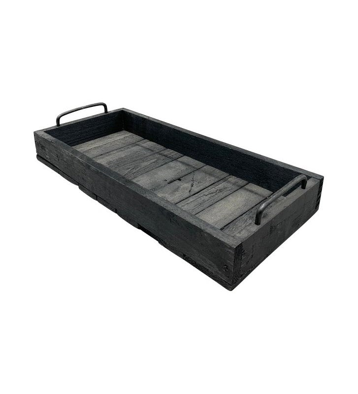 Tablett aus Holz mit Metallgriffen in schwarz ca. 45x20,5x8,5 cm