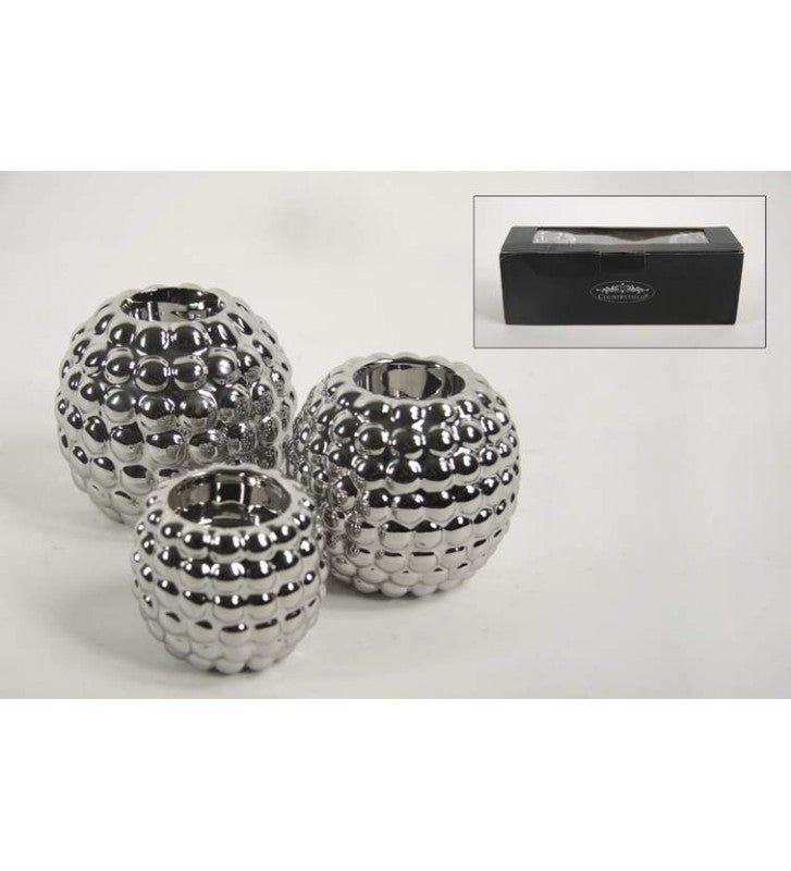 Teelichthalter 3er Set Keramik Silber – Wabendesign