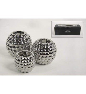 Teelichthalter 3er Set Keramik Silber – Wabendesign
