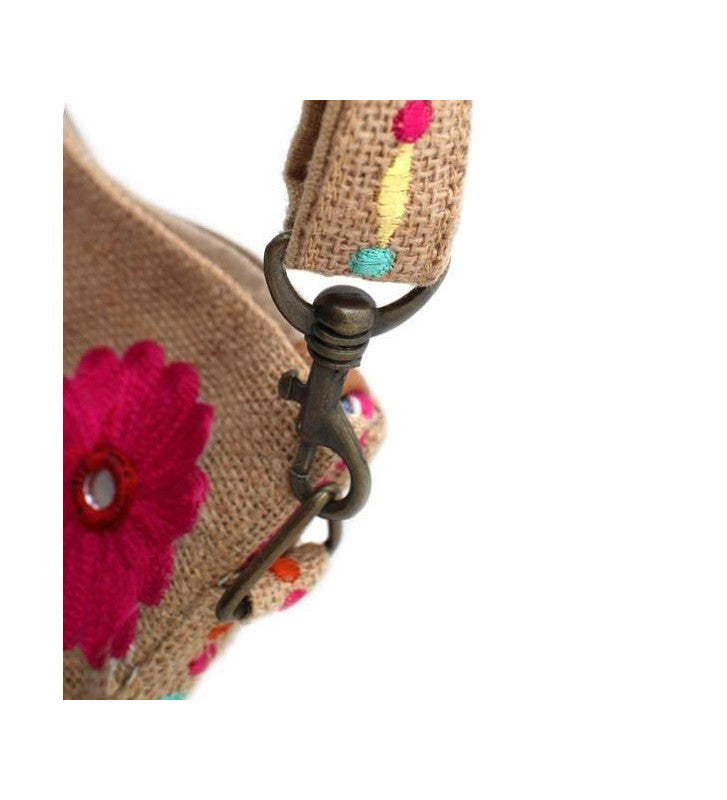 Umhängetasche Jute Boho Flower Power 25x30 cm