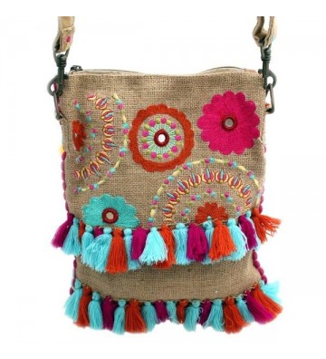 Umhängetasche Jute Boho Flower Power 25x30 cm