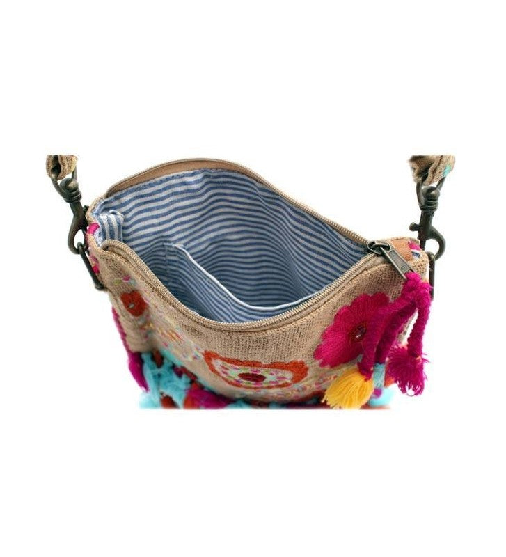 Umhängetasche Jute Boho Flower Power 25x30 cm