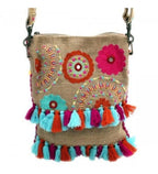 Umhängetasche Jute Boho Flower Power 25x30 cm