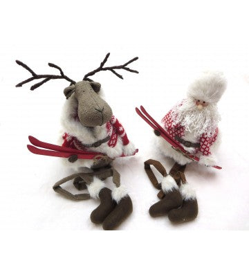 XMAS Santa oder Rudi mit Ski zur Wahl. Figur sitzend ca. 70x30cm