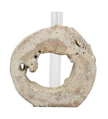 Moderne Vase aus Zement und Glaseinsatz ca. 33 cm hoch