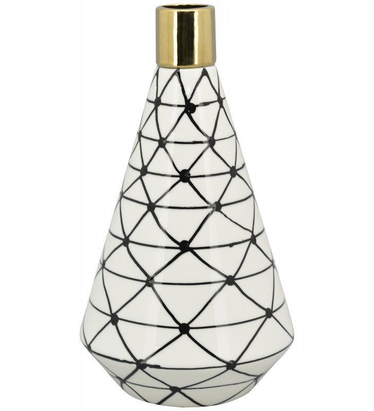 Vase XOXO Keramik ca. 26 cm hoch weiß, schwarz und gold