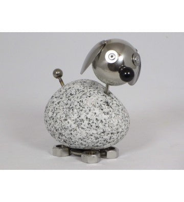 Wackelkopfhund ca. 14cm hoch aus Granit und Edelstahl Natursteindeko