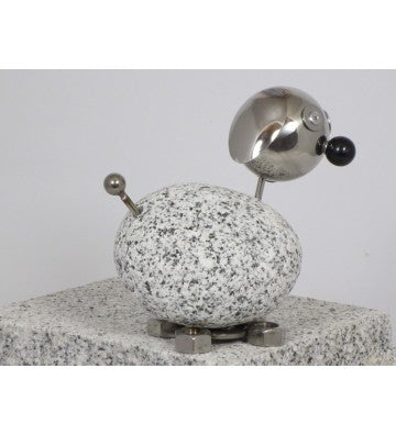 Wackelkopfhund ca. 14cm hoch aus Granit und Edelstahl Natursteindeko