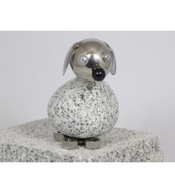 Wackelkopfhund ca. 14cm hoch aus Granit und Edelstahl Natursteindeko