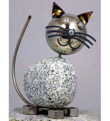 Wackelkopfkatze groß ca. 20 cm hoch aus Granit und Edelstahl