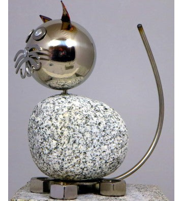 Wackelkopfkatze groß ca. 20 cm hoch aus Granit und Edelstahl