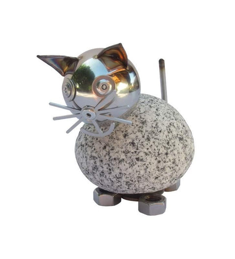 Wackelkopfkatze klein ca. 14 cm hoch aus Granit und Edelstahl