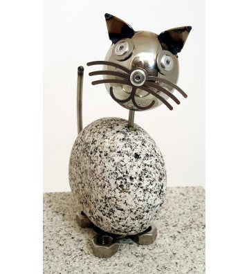 Wackelkopfkatze klein ca. 14 cm hoch aus Granit und Edelstahl