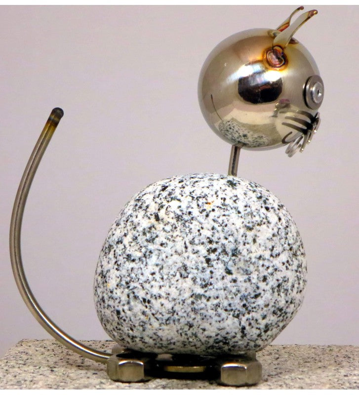 Wackelkopf Katzen aus Granit & Edelstahl 2er Set Gartendeko Naturstein