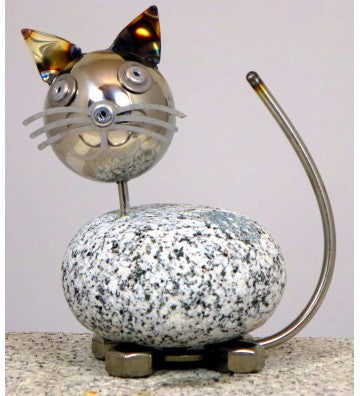 Wackelkopf Katzen aus Granit & Edelstahl 2er Set Gartendeko Naturstein